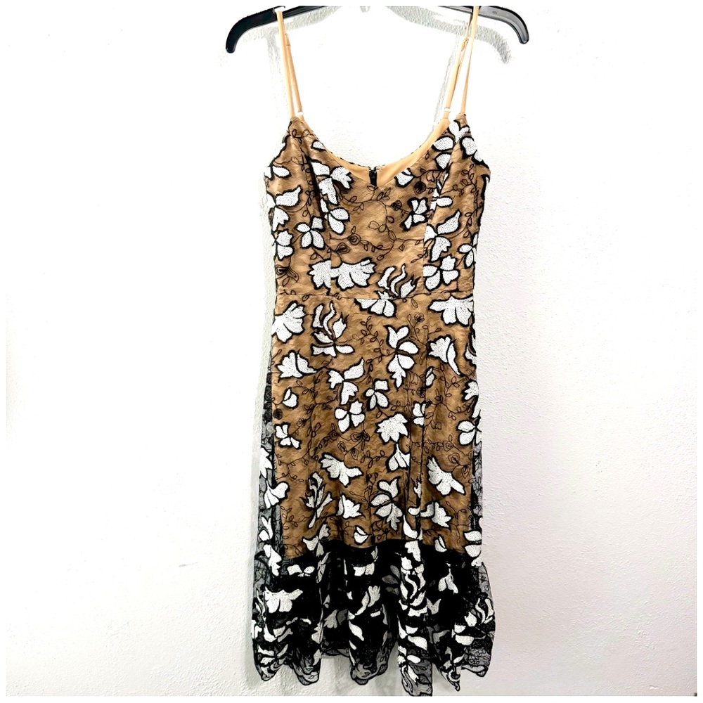 Dress the Population black cream lace dress size small